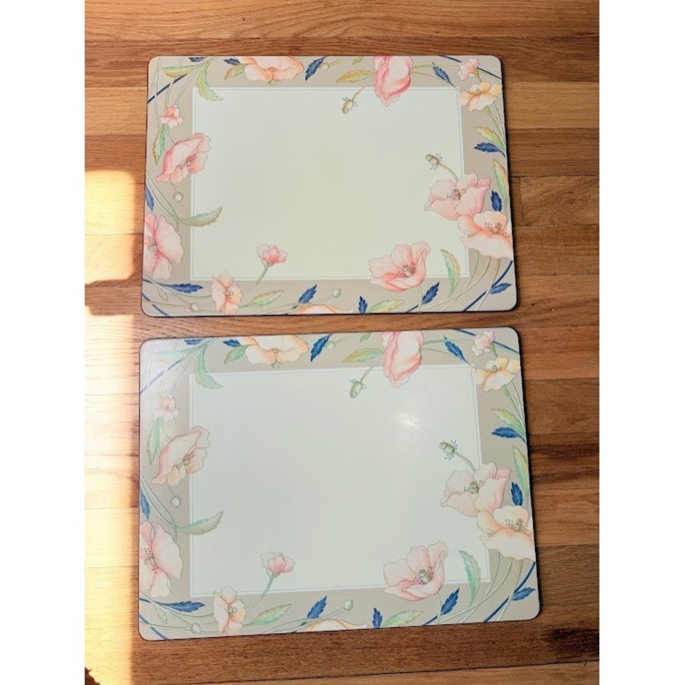 Vintage Place Mats Pimpernel De Luxe Nouveau Rose Flowers 16" x 12" Cottage core